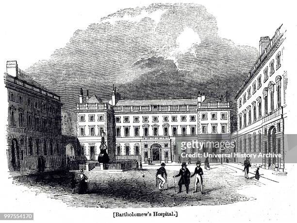 Engraving depicting St Bartholomew's Hospital, Smithfield, London. Dated 19th century.