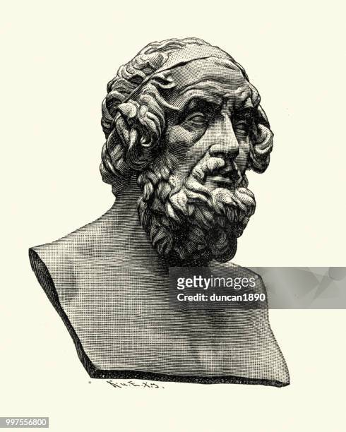 bust of homer, author of the iliad and the odyssey - homer stock illustrations