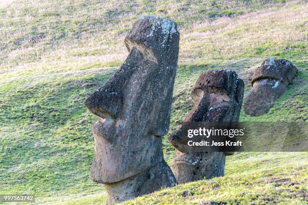 two moai statues - pacific culture stock pictures, royalty-free photos & images