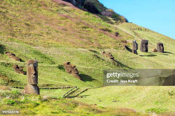 moai at rano raraku - rano raraku stock-fotos und bilder