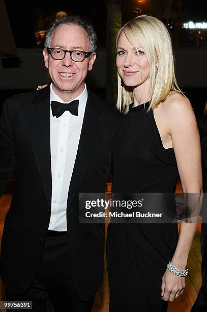 Co-President of Focus Features James Schamus and actress Naomi Watts attend the Biutiful Party at the Majestic Beach during the 63rd Annual Cannes...