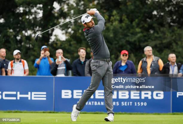 Charl Schwartzel of South Africa in action in the first round of the men's single competition at the European Tour PGA Championship in Winsen an der...