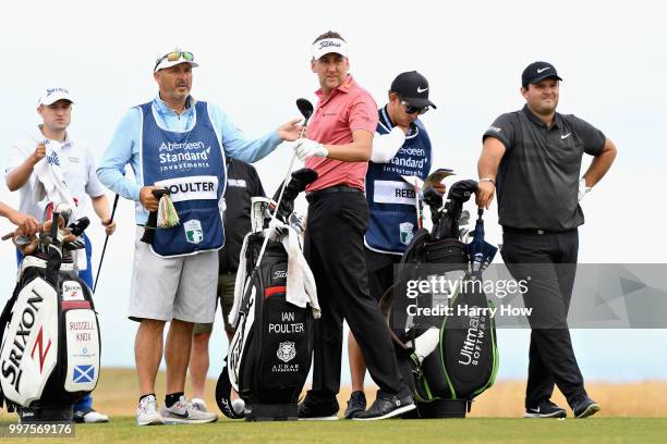 Ian Poulter of England prepares to take his tee shot on hole four during day two of the Aberdeen Standard Investments Scottish Open at Gullane Golf...