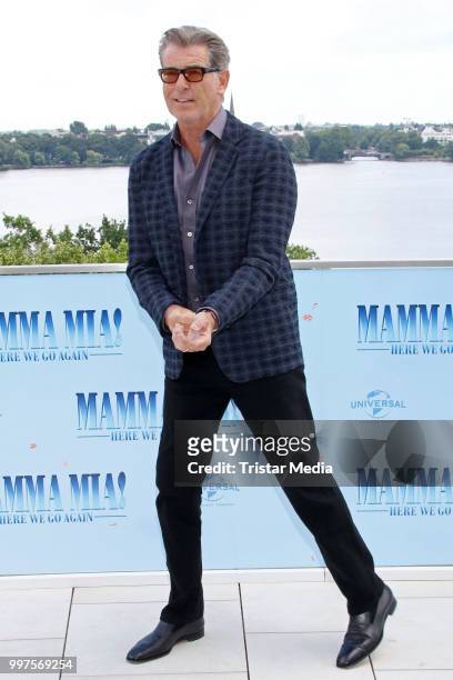 Pierce Brosnan during the Mamma Mia! Here we go again' Musical Photo Call on July 12, 2018 in Hamburg, Germany.