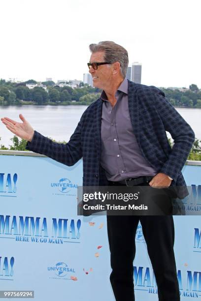 Pierce Brosnan during the Mamma Mia! Here we go again' Musical Photo Call on July 12, 2018 in Hamburg, Germany.