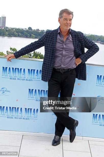 Pierce Brosnan during the Mamma Mia! Here we go again' Musical Photo Call on July 12, 2018 in Hamburg, Germany.