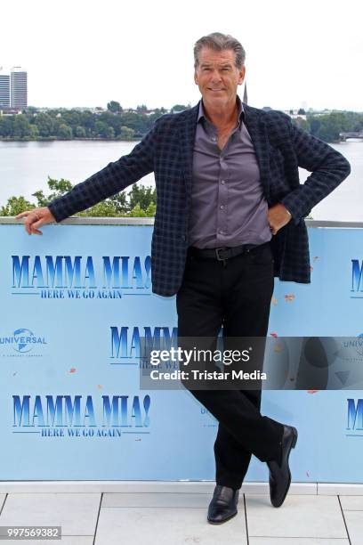 Pierce Brosnan during the Mamma Mia! Here we go again' Musical Photo Call on July 12, 2018 in Hamburg, Germany.