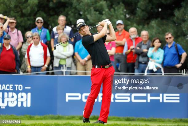 Marcel Siem of Germany in action in the first round of the men's single competition at the European Tour PGA Championship in Winsen an der Luhe,...