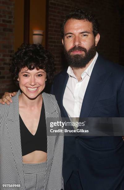 Tatiana Maslany and partner Tom Cullen pose at the opening night party for the new Second Stage Theatre play "Mary Page Marlowe" at Churrascaria...