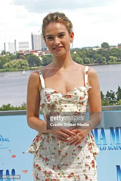 Lily James during the Mamma Mia! Here we go again' Musical Photo Call on July 12, 2018 in Hamburg, Germany.