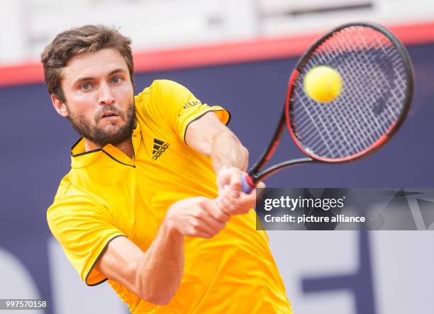 Gilles Simon of France playing against Philipp Kohlschreiber of Germany in the men's singles at the Tennis ATP-Tour German Open in Hamburg, Germany,...