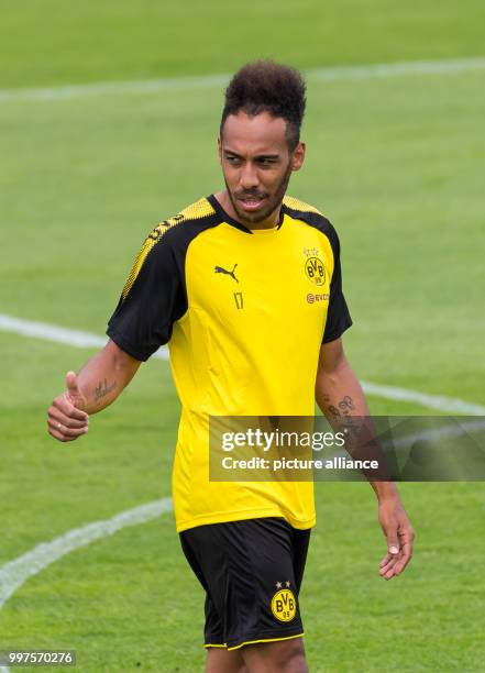 Dortmund's Pierre-Emerick Aubameyang at the training camp of German Bundesliga club Borussia Dortmund in Bad Ragaz, Switzerland, 27 July 2017. Photo:...