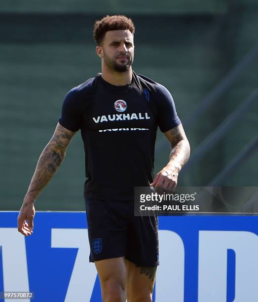 England's defender Kyle Walker attends a training session in Repino near Saint Petersburg on July 13, 2018 on the eve of the Russia 2018 World Cup...