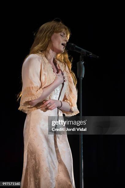 Florence Welch of Florence and the Machine performs on stage during BBK Live Festival at Kobetamendi on July 12, 2018 in Bilbao, Spain.