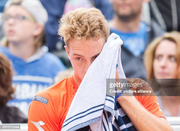 Jan-Lennard Struff of Germany playing against L. Mayer of Argentina in the men's singles at the Tennis ATP-Tour German Open in Hamburg, Germany, 27...
