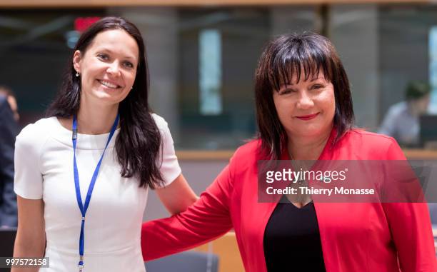 Czech deputy Finance Minister Lenka Dupakova and the Czech Republic's Finance Minister Alena Schillerova are posing during an EU EcoFin Ministers...