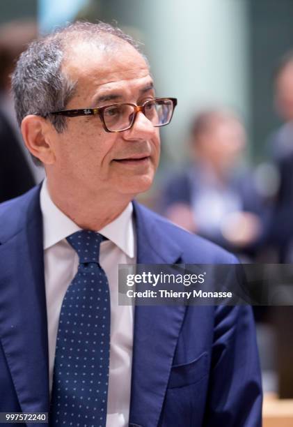 Italian Minister Economy & Finance Giovanni Tria arrives for an EU EcoFin Ministers meeting at the Europa building, the European Union Council...