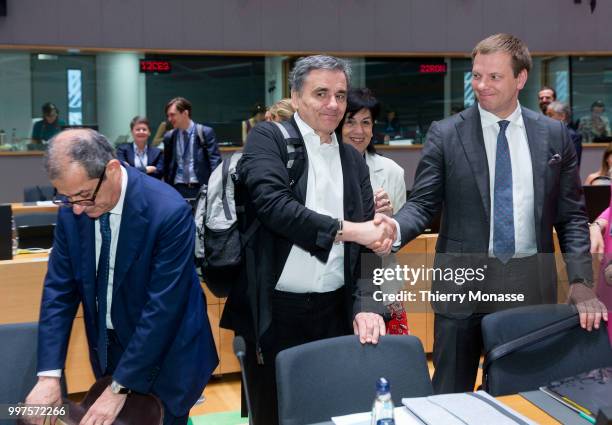 Italian Minister Economy & Finance Giovanni Tria , the Greek Finance Minister Euclid Tsakalotos and the Lithuanian Finance Minister Vilius Sapoka are...