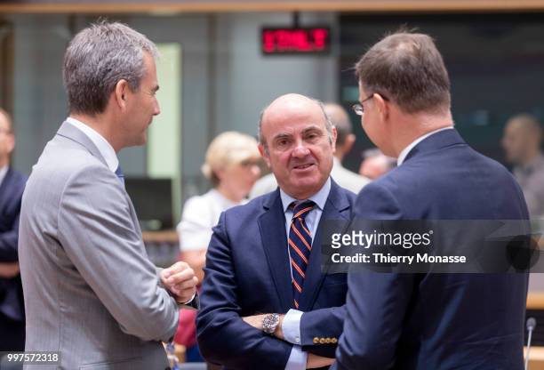 Austrian Finance Minister, President of the Council Hartwig Loeger is talking with the Vice President of the European Central Bank Luis de Guindos...