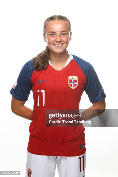 Jenny Kristine Rosholm Olsen of Norway during J19 Photocall at Thon Arena on July 12, 2018 in Lillestrom, Norway.