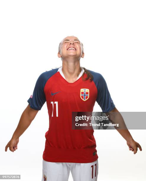 Jenny Kristine Rosholm Olsen of Norway during J19 Photocall at Thon Arena on July 12, 2018 in Lillestrom, Norway.