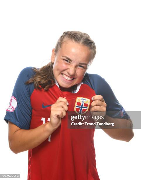 Jenny Kristine Rosholm Olsen of Norway during J19 Photocall at Thon Arena on July 12, 2018 in Lillestrom, Norway.