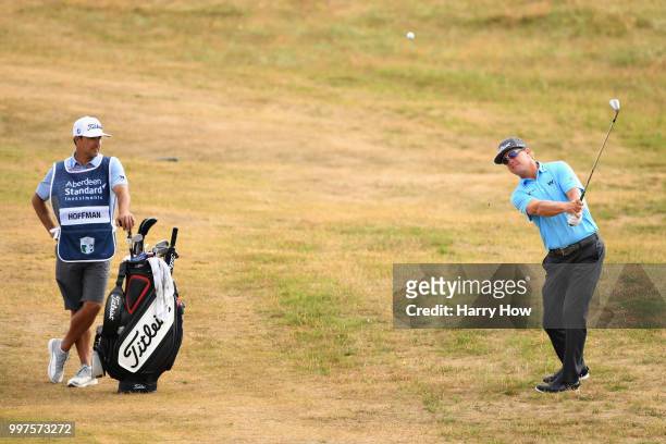 Charley Hoffman of USA plays out of the rough on hole six during day two of the Aberdeen Standard Investments Scottish Open at Gullane Golf Course on...