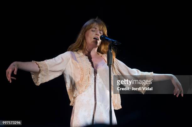 Florence Welch of Florence and the Machine performs on stage during BBK Live Festival at Kobetamendi on July 12, 2018 in Bilbao, Spain.
