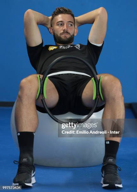 Roberto Gagliardini of FC Internazionale trains in the gym during the FC Internazionale training session at the club's training ground Suning...