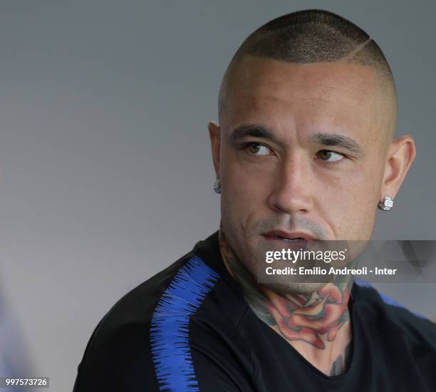 Radja Nainggolan of FC Internazionale looks on during the FC Internazionale training session at the club's training ground Suning Training Center in...