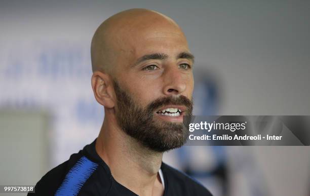 Borja Valero of FC Internazionale looks on during the FC Internazionale training session at the club's training ground Suning Training Center in...