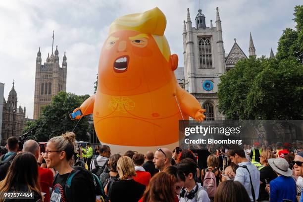 The 'Trump Baby' blimp, a six meter-high helium-filled effigy of U.S. President Donald Trump, lifts off from Parliament Square in London, U.K., on...