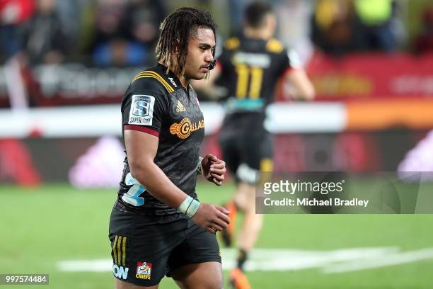 Chiefs Johnny FaÕauli is given a red card during the round 19 Super Rugby match between the Chiefs and the Hurricanes at Waikato Stadium on July 13,...