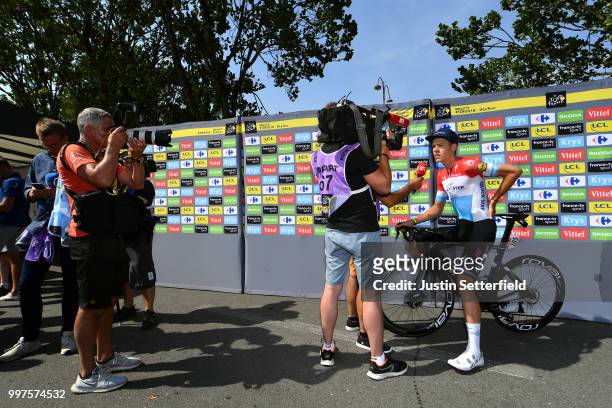 Start / Bob Jungels of Luxembourg and Team Quick-Step Floors / Interview / during the 105th Tour de France 2018, Stage 7 a 231km stage from Fougeres...