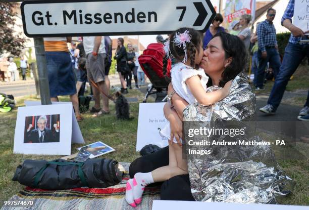 Hada Moreno with her daughter Victoria Angelina join protestors in Butler's Cross, close to the Prime Minister's country residence of Chequers,...