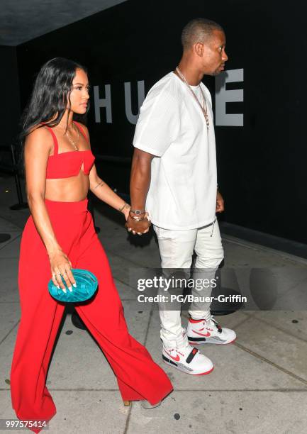 Karrueche Tran and Victor Cruz are seen on July 12, 2018 in Los Angeles, California.