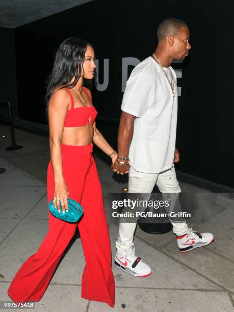 Karrueche Tran and Victor Cruz are seen on July 12, 2018 in Los Angeles, California.