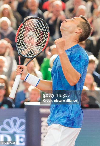 Philipp Kohlschreiber from Germany in action against Kicker from Argentina in the men's singles at the Tennis ATP-Tour German Open in Hamburg,...