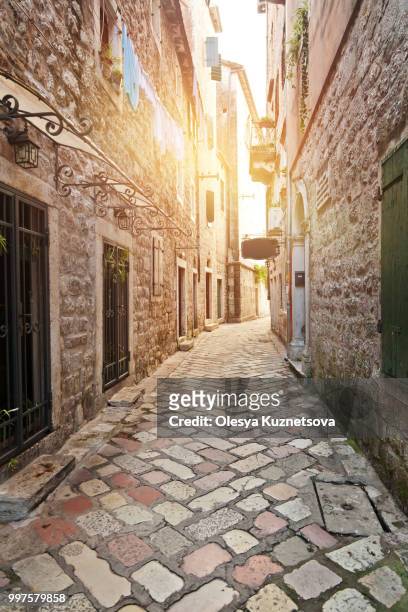 street in old european town, kotor, montenegro - kuznetsova stock-fotos und bilder
