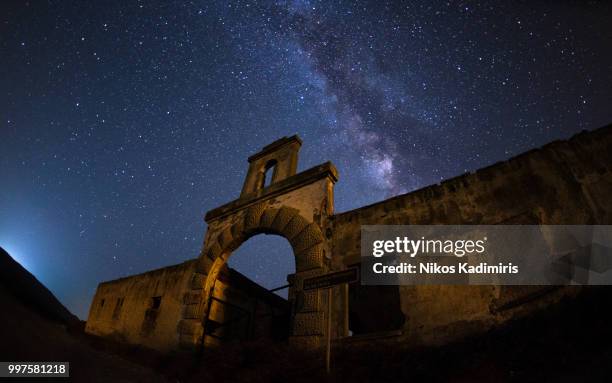 rhodes old silk factory .. - nikos stockfoto's en -beelden