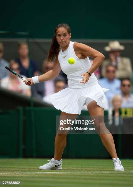 Daria Kasatkina of Russia during her quarter-final match against Angelique Kerber of Germany on day eight of the Wimbledon Lawn Tennis Championships...