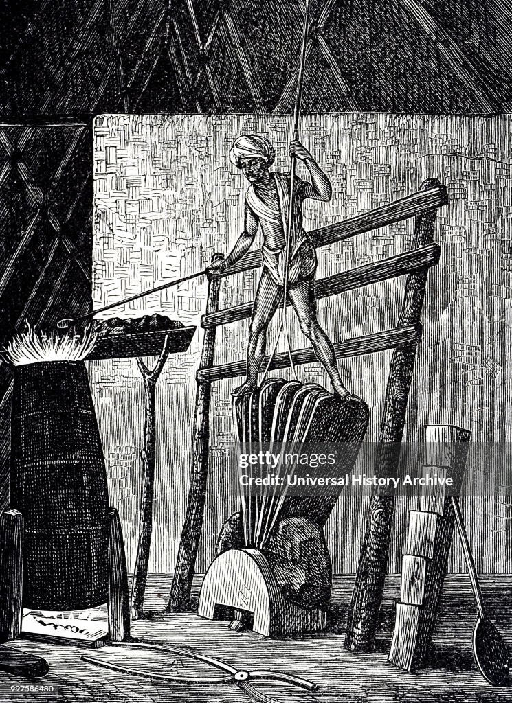 The smelting of iron.