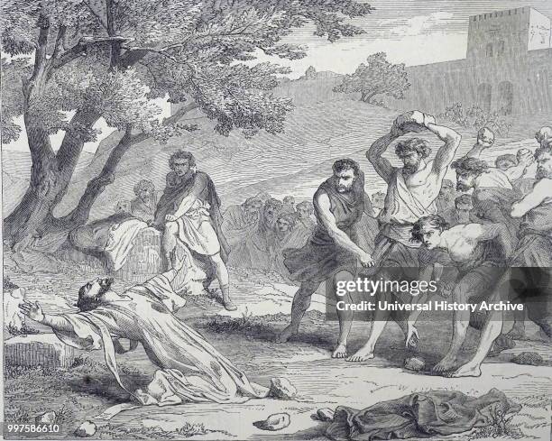 Engraving depicting the martyrdom of Saint Stephen , the first martyr of Christianity. Dated 19th century.