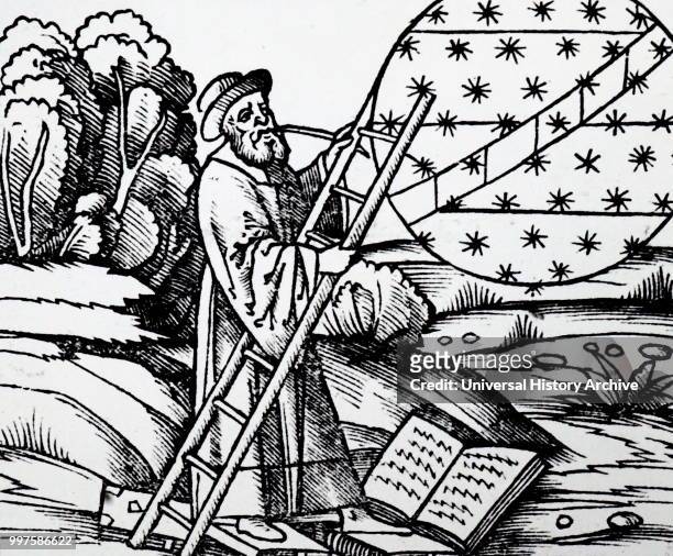 Woodblock engraving depicting Jacob's Ladder the connection between the earth and heaven that the biblical Patriarch Jacob dreams about during his...