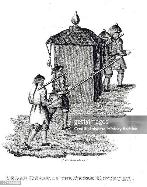Engraving depicting a sedan chair. Dated 19th century.
