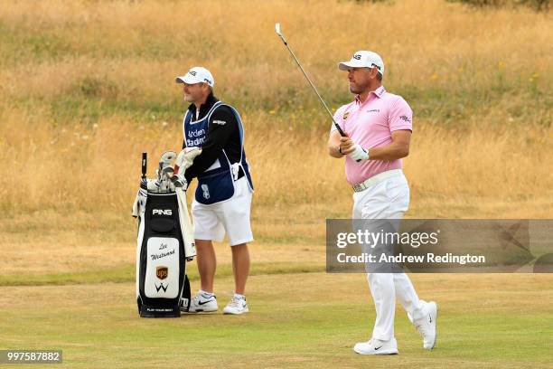 Lee Westwood of England takes his third shot on hole seven during day two of the Aberdeen Standard Investments Scottish Open at Gullane Golf Course...