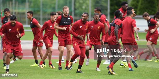 The team including Daniel Sturridge in action during the training camp of British Premier League club FC Liverpool in Rottach-Egern, Germany, 28 July...