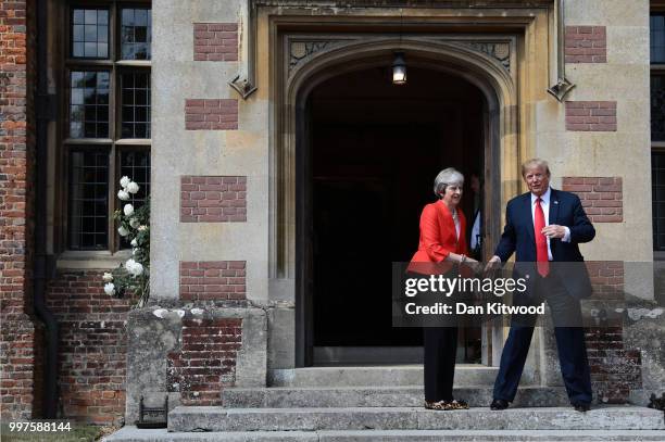 President Donald Trump arrives to hold bi-lateral talks with British Prime Minister Theresa May at her grace and favour country residence Chequers on...