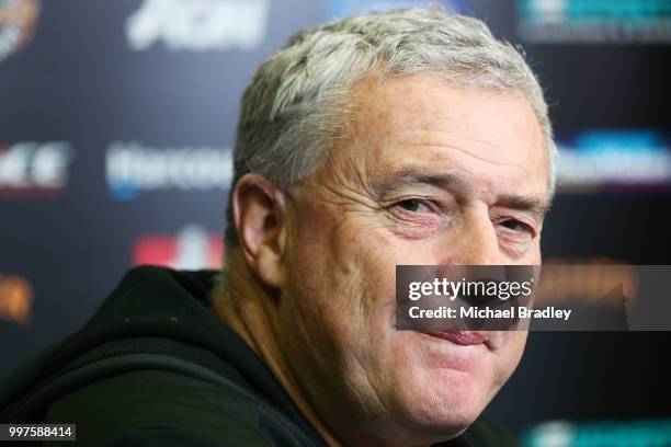 Hurricanes head coach Chris Boyd at the press conference after the round 19 Super Rugby match between the Chiefs and the Hurricanes at Waikato...