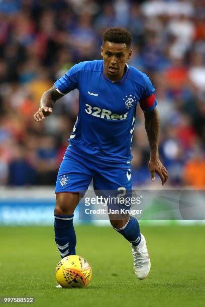 James Tavernier of Rangers in action during the UEFA Europa League Qualifying Round match between Rangers and Shkupi at Ibrox Stadium on July 12,...